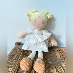 Bonikka Doll Girl’s Priscy Doll Blonde Hair Linen Dress Floral Embroidered